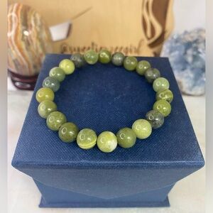 Green Canadian Nephrite Jade Stone of Grace Gemstone Bracelet 8mm